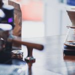 Third wave coffee brewing method: V60 coffee dripping iview from a vintage coffee shop.