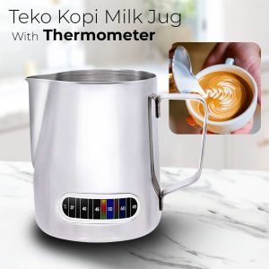 Leeseph Teko Milk Jug Espresso Latte Art with Thermometer 600ml - L-2016 - Silver